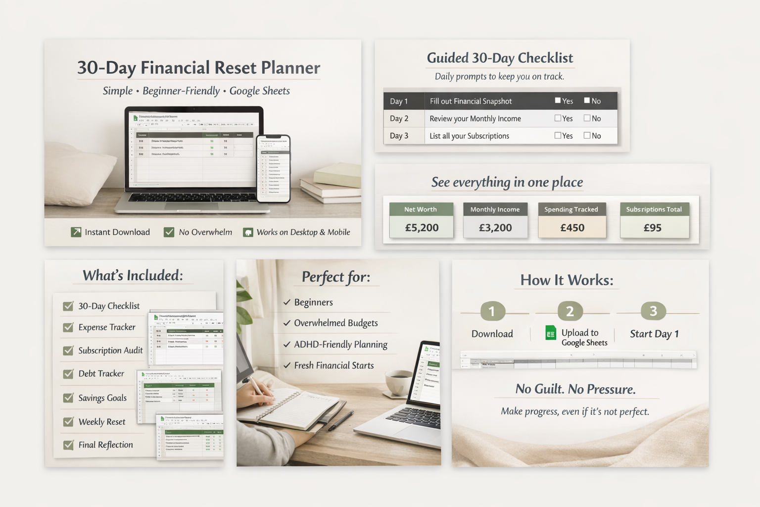 30 Day Financial Reset Planner | Google Sheets Money Reset | Simple Budget Tracker for Beginners
