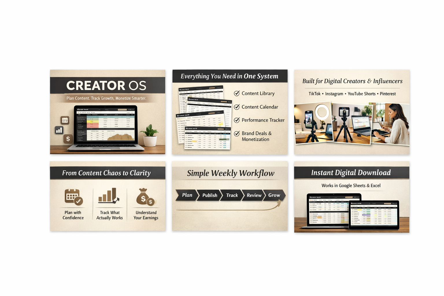Creator OS Spreadsheet - All-in-One Content, Growth & Monetization System for Digital Creators